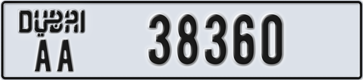 dubai License Plate Number 38360 Code AA