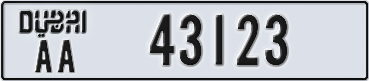 dubai License Plate Number 43123 Code AA