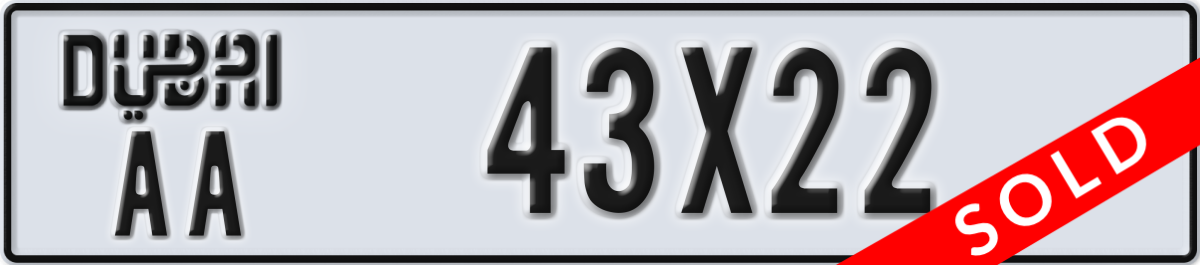 dubai License Plate Number 43X22 Code AA