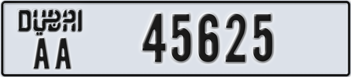dubai License Plate Number 45625 Code AA