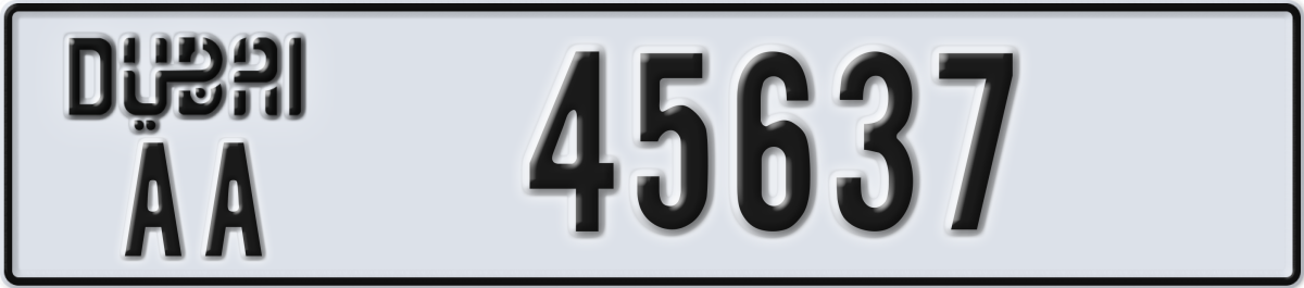 dubai License Plate Number 45637 Code AA