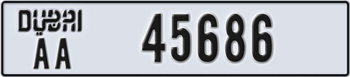 dubai License Plate Number 45686 Code AA