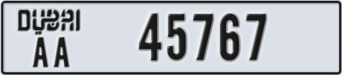 dubai License Plate Number 45767 Code AA