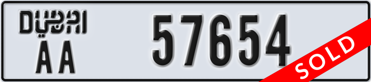 dubai License Plate Number 57654 Code AA