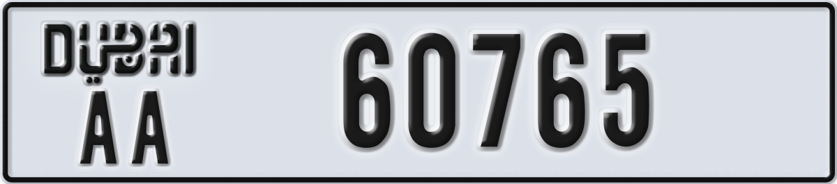 dubai License Plate Number 60765 Code AA