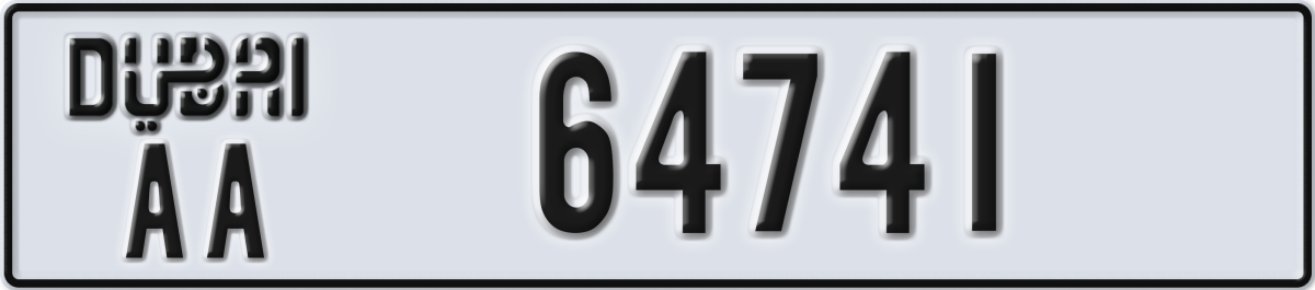 dubai License Plate Number 64741 Code AA
