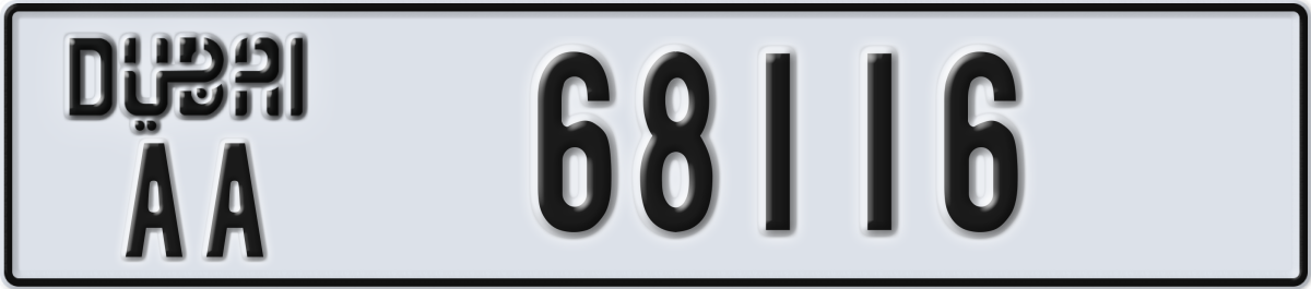 dubai License Plate Number 68116 Code AA