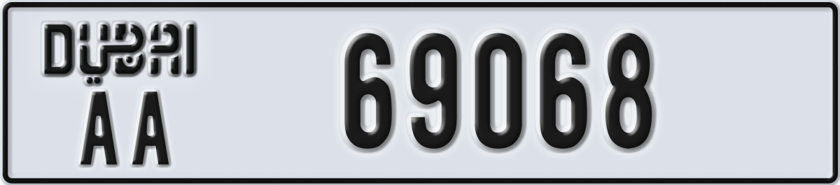 dubai License Plate Number 69068 Code AA
