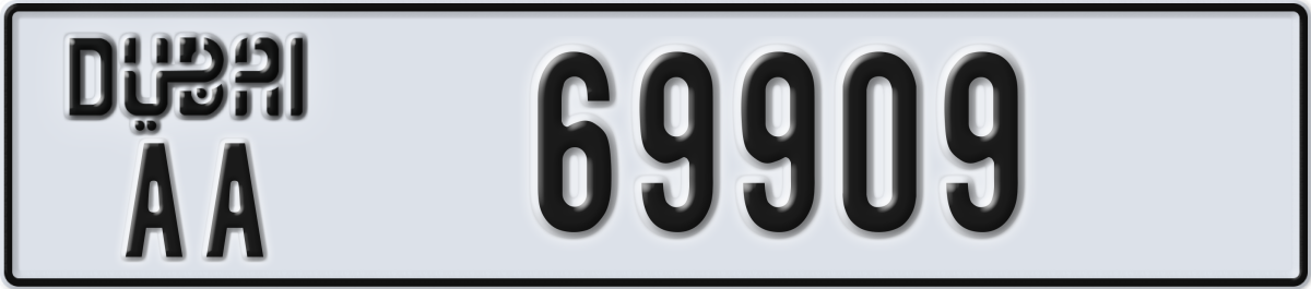 dubai License Plate Number 69909 Code AA