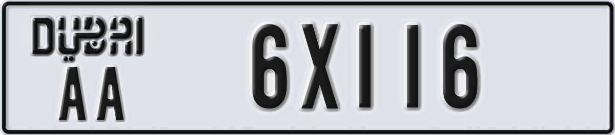 dubai License Plate Number 6X116 Code AA