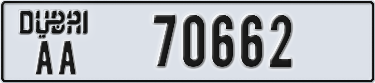 dubai License Plate Number 70662 Code AA