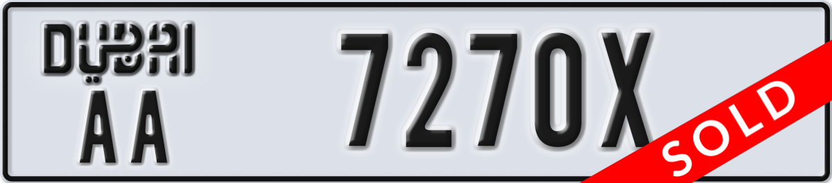 dubai License Plate Number 7270X Code AA