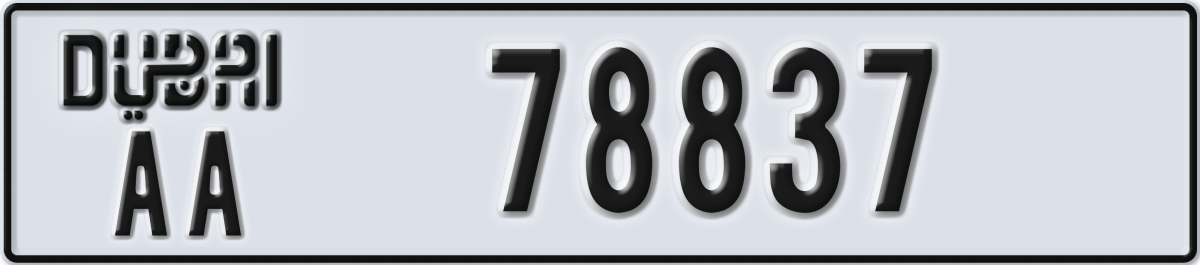 dubai License Plate Number 78837 Code AA