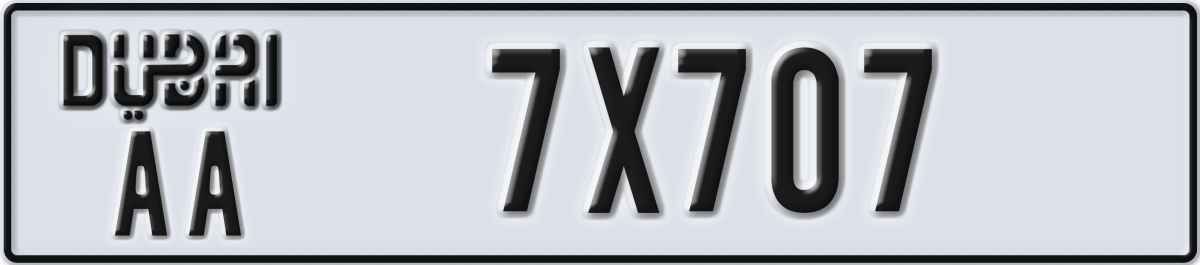 dubai License Plate Number 7X707 Code AA