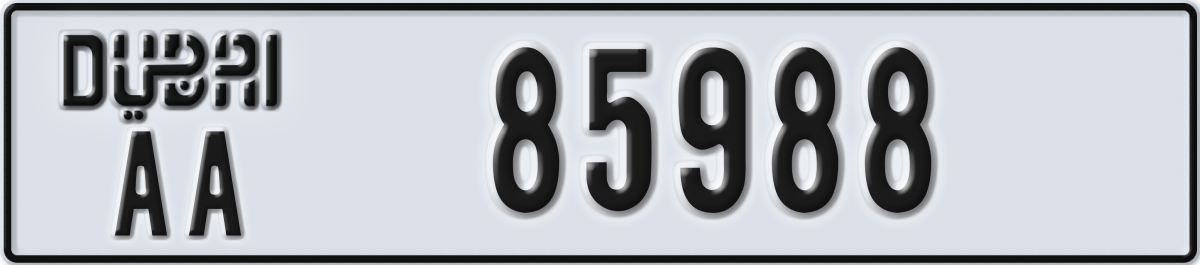 dubai License Plate Number 85988 Code AA
