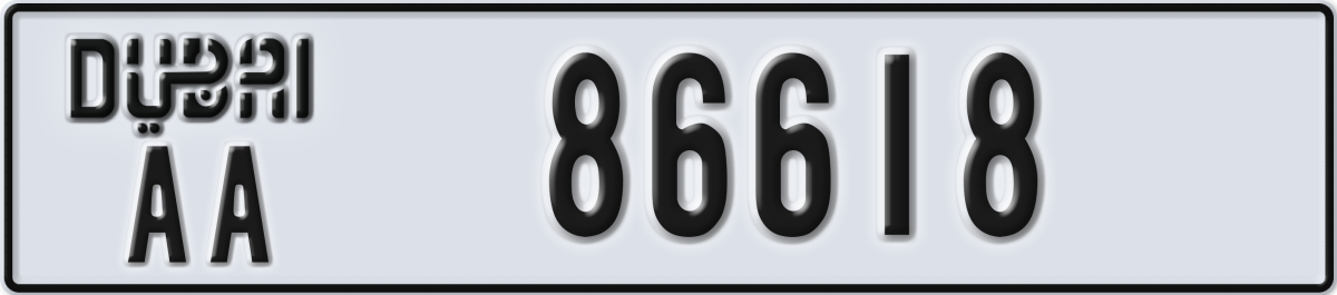 dubai License Plate Number 86618 Code AA