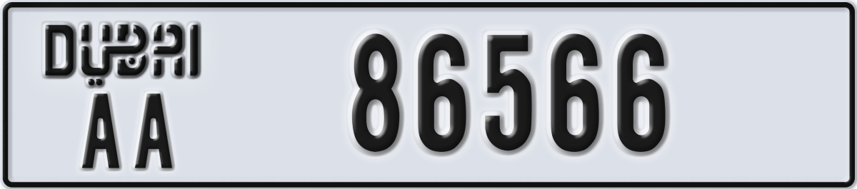 dubai License Plate Number 86566 Code AA
