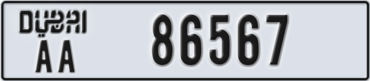 dubai License Plate Number 86567 Code AA