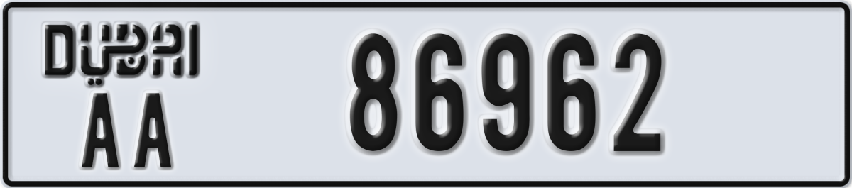 dubai License Plate Number 86962 Code AA