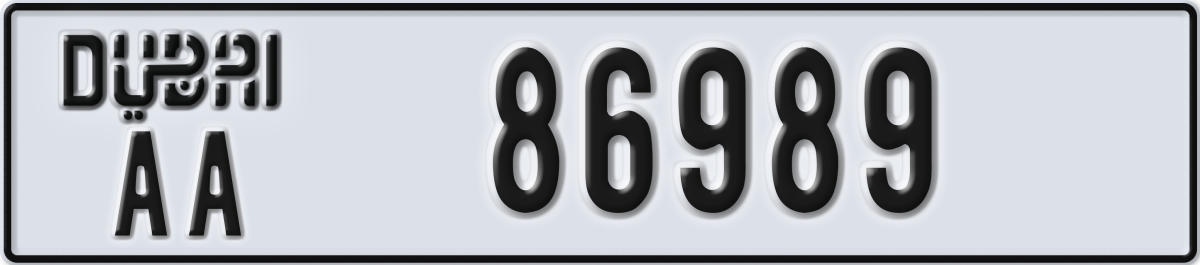 dubai License Plate Number 86989 Code AA