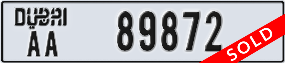 dubai License Plate Number 89872 Code AA