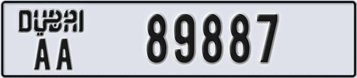 dubai License Plate Number 89887 Code AA