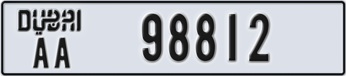dubai License Plate Number 98812 Code AA