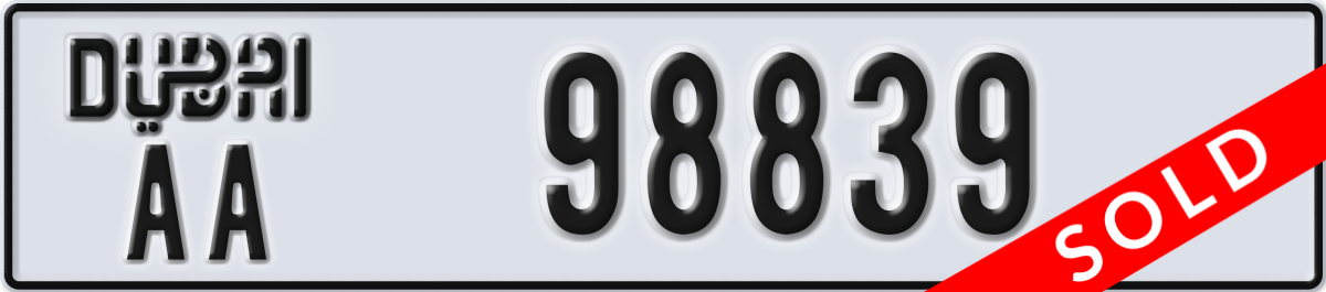 dubai License Plate Number 98839 Code AA