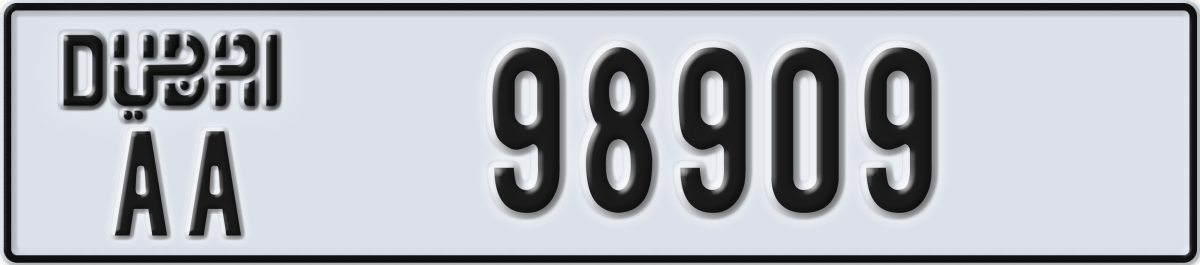 dubai License Plate Number 98909 Code AA