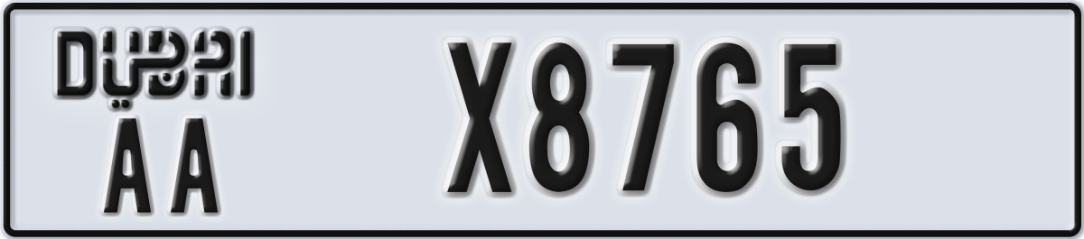 dubai License Plate Number X8765 Code AA