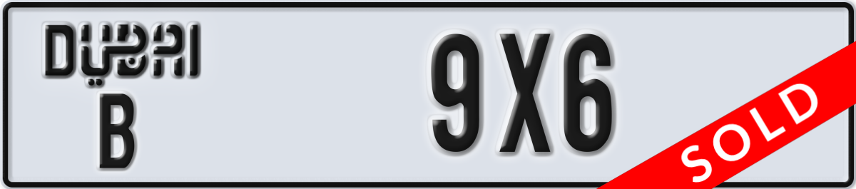 dubai License Plate Number 9X6 Code B