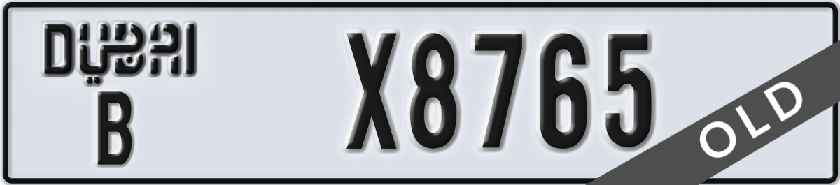 dubai License Plate Number X8765 Code B