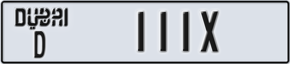 dubai License Plate Number 111X Code D