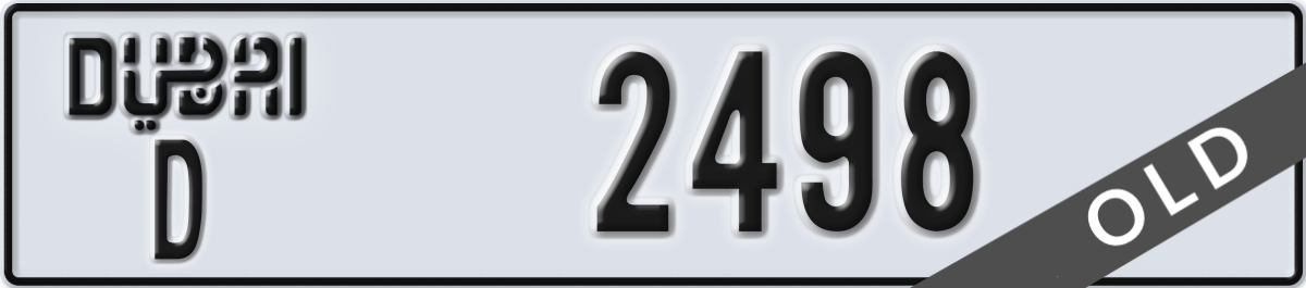 dubai License Plate Number 2498 Code D