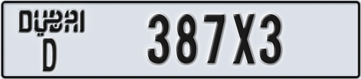 dubai License Plate Number 387X3 Code D