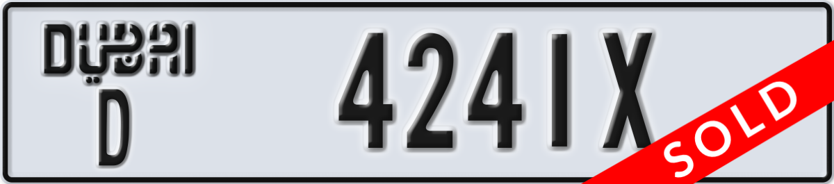 dubai License Plate Number 4241X Code D