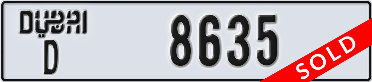 dubai License Plate Number 8635 Code D