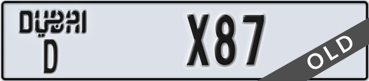 dubai License Plate Number X87 Code D