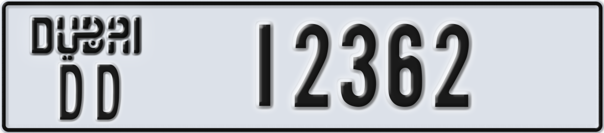 dubai License Plate Number 12362 Code DD
