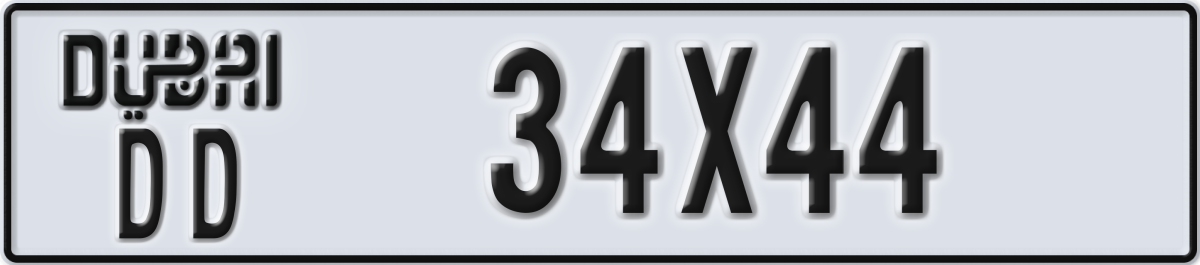 dubai License Plate Number 34X44 Code DD