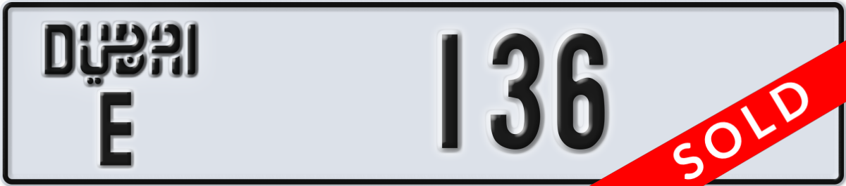 dubai License Plate Number 136 Code E