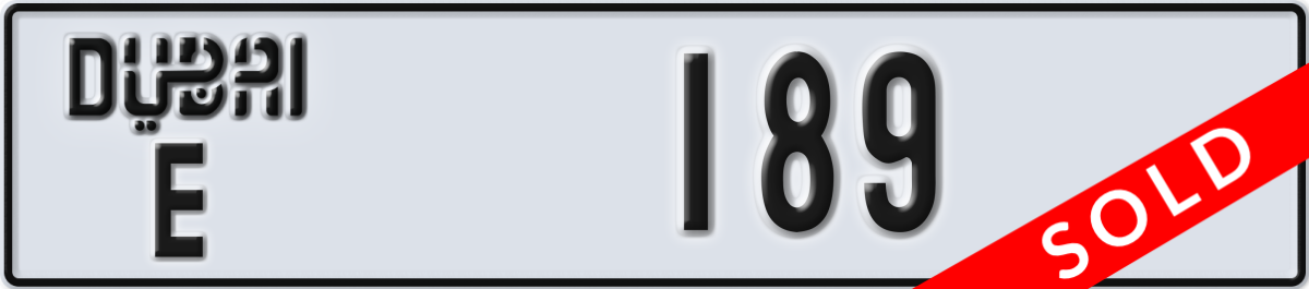 dubai License Plate Number 189 Code E