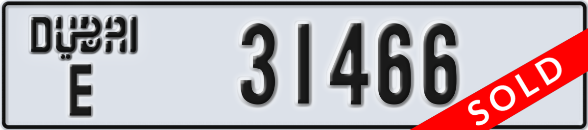dubai License Plate Number 31466 Code E