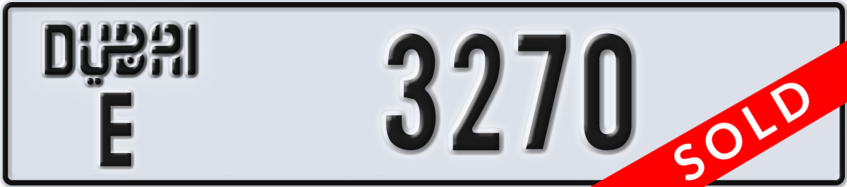 dubai License Plate Number 3270 Code E