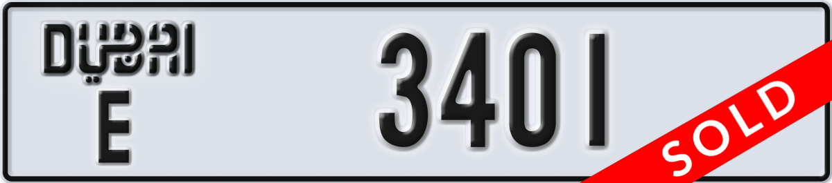 dubai License Plate Number 3401 Code E