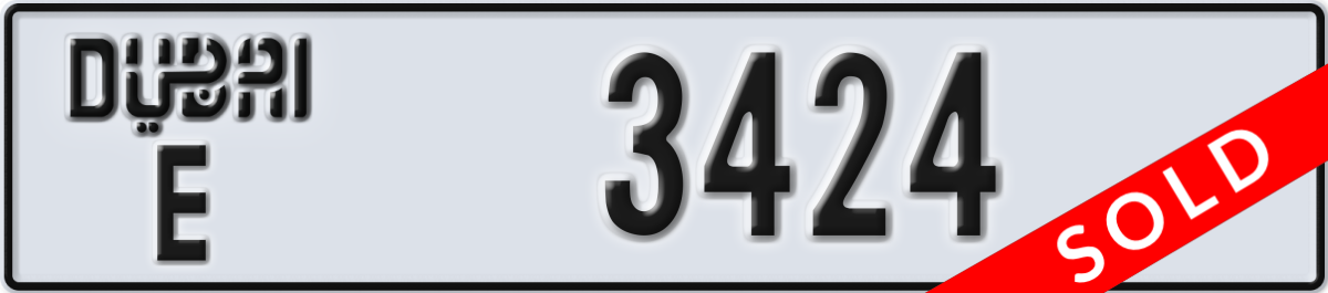 dubai License Plate Number 3424 Code E