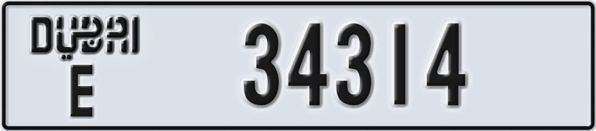 dubai License Plate Number 34314 Code E