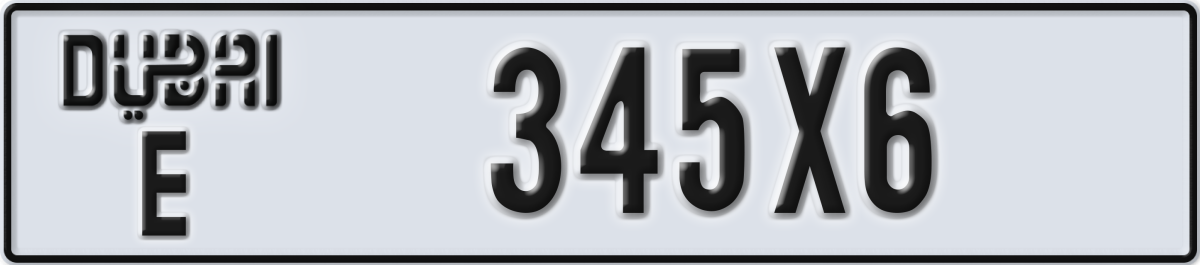 dubai License Plate Number 345X6 Code E