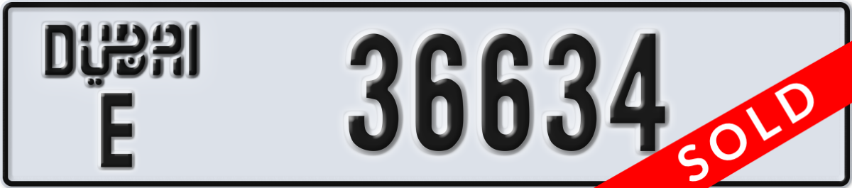 dubai License Plate Number 36634 Code E