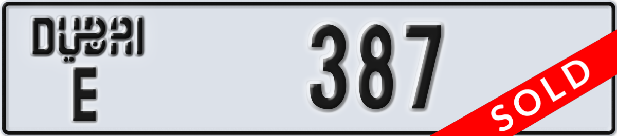 dubai License Plate Number 387 Code E